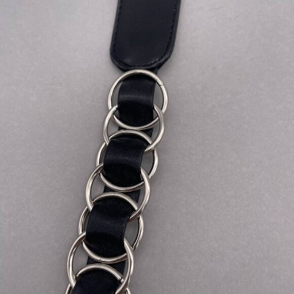 Women's Interlocking Black Leather Belt Adjustable Buckle Closure 52 Inches - Picture 8 of 8